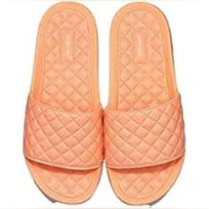 APL LUSSO SLIDES, leather, Neon Peach, Women’s 9.5 Quilted Orange Sandals, NIB